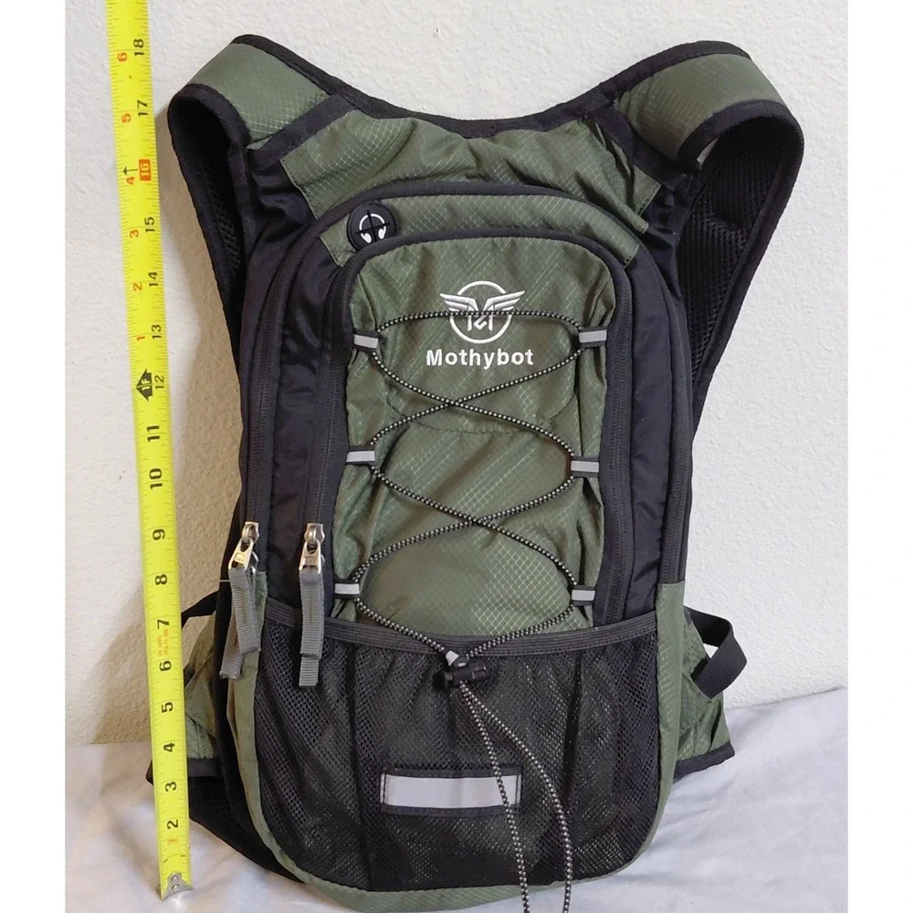 Mothybot Hydration Backpack Green Black Hiking Cycling Pack w/ 2L Water Bladder